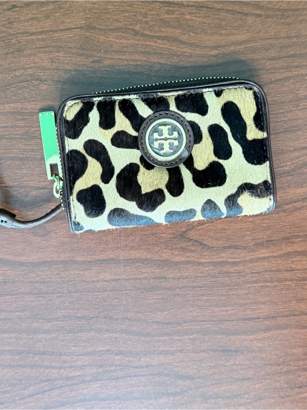 Tory Burch Leopard Calf Hair Zip Coin Purse Keychain Wallet